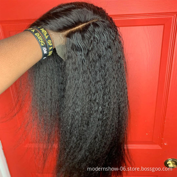 Kinky Straight Full Lace Wig Kinky Straight Human Hair Wigs Pre Plucked Hair Line Brazilian 8 to 28 Inch 100 Soft Black Light